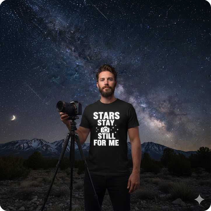 Gift idea for astrophotography fan - Stars Stay Still For Me t shirt