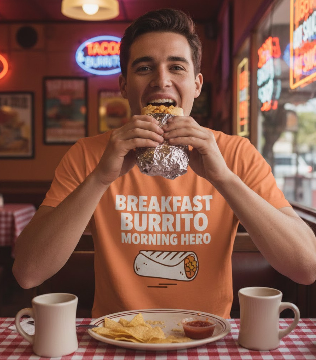 Gift idea for breakfast burrito enthusiasts - Breakfast Burrito Morning Hero t shirt