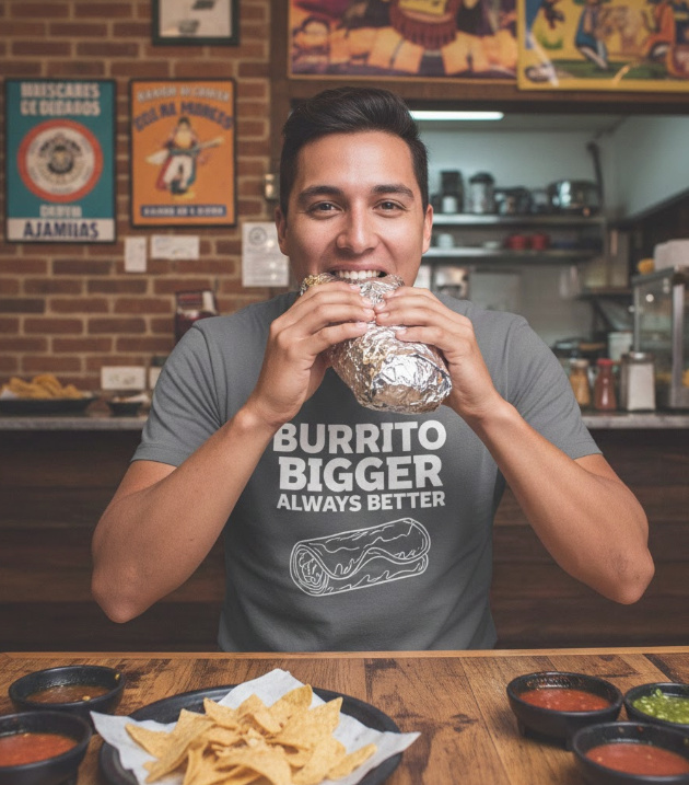 Gift idea for burritos enthusiasts - Burrito Bigger Always Better t shirt