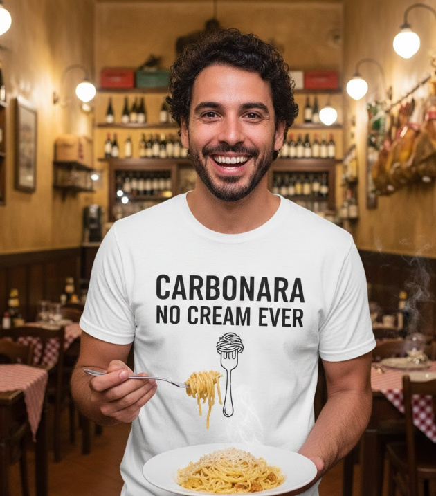 Gift idea for carbonara enthusiasts - Carbonara No Cream Ever t shirt