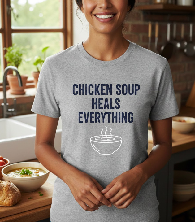 Gift idea for chicken noodle soup enthusiasts - Chicken Soup Heals Everything t shirt