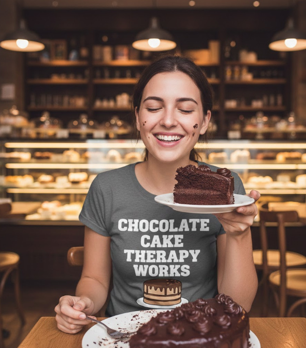 Gift idea for chocolate cake enthusiasts - Chocolate Cake Therapy Works t shirt