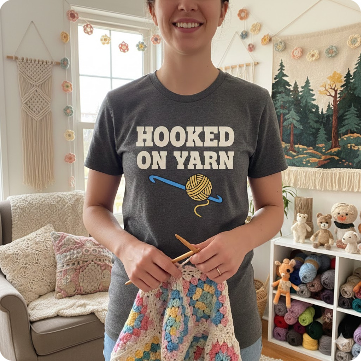 Gift idea for crochet lover - Hooked On Yarn t shirt