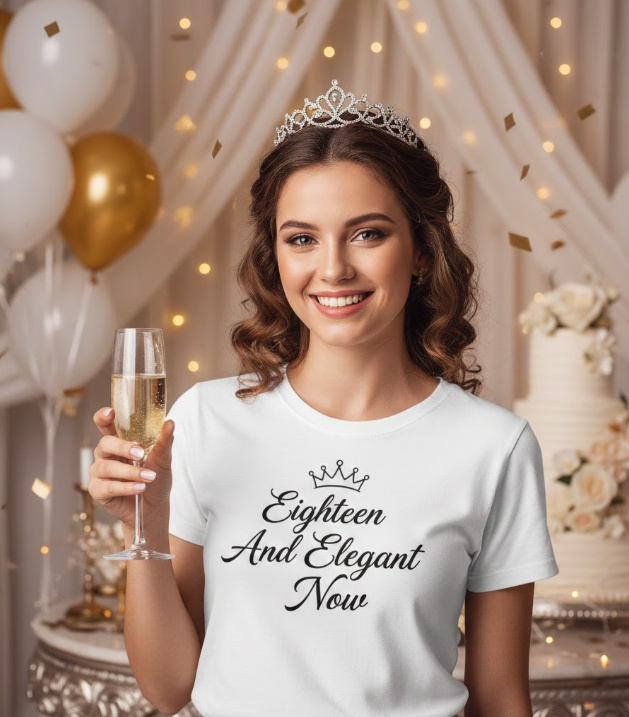 Gift idea for debutante - Eighteen And Elegant Now t shirt