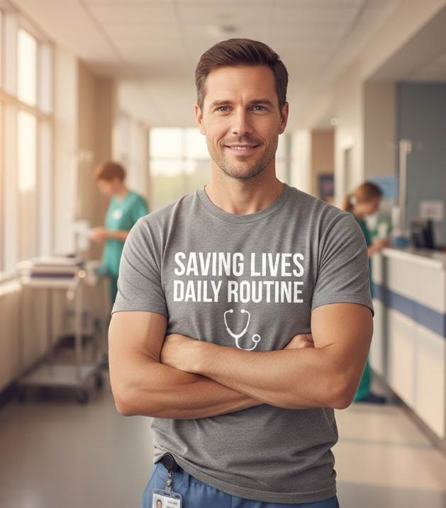 Gift idea for doctors - Saving Lives Daily Routine t shirt