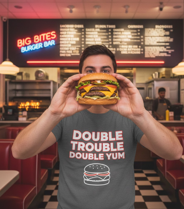Gift idea for double cheeseburger fans - Double Trouble Double Yum t shirt