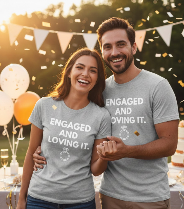 Gift idea for engagement couple - Engaged And Loving It t shirt