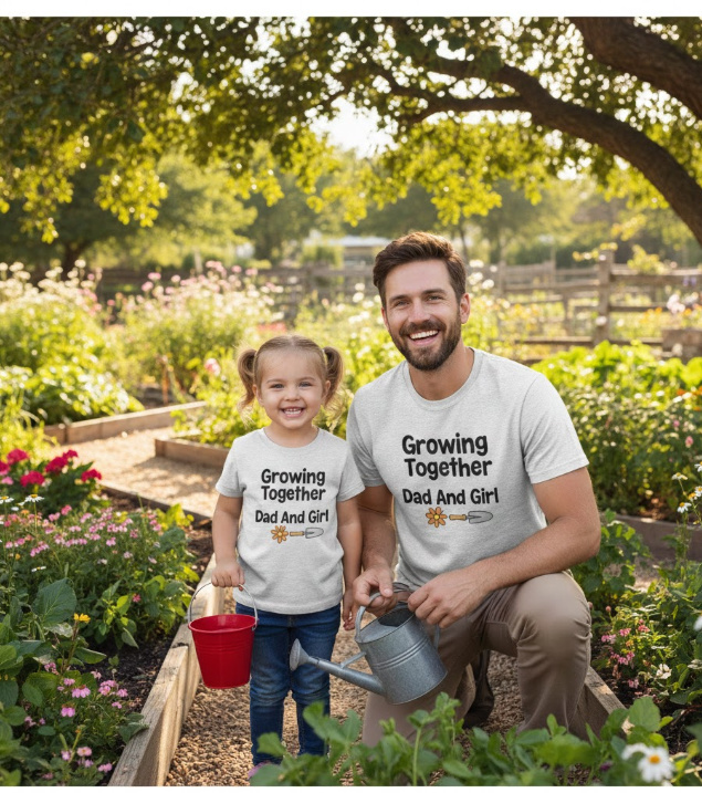 Gift idea for father and daughter gardening - Growing Together Dad And Girl t shirt