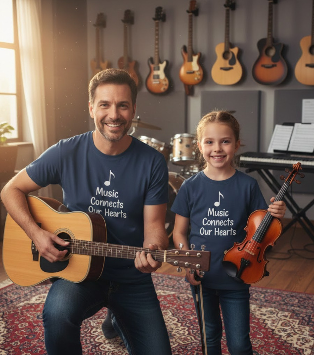 Gift idea for father and daughter music lovers - Music Connects Our Hearts t shirt