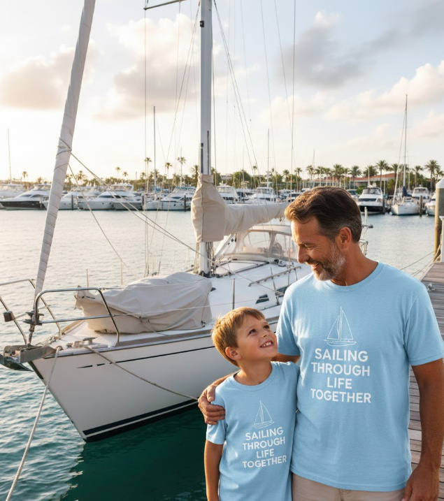 Gift idea for father and son sailors - Sailing Through Life Together t shirt