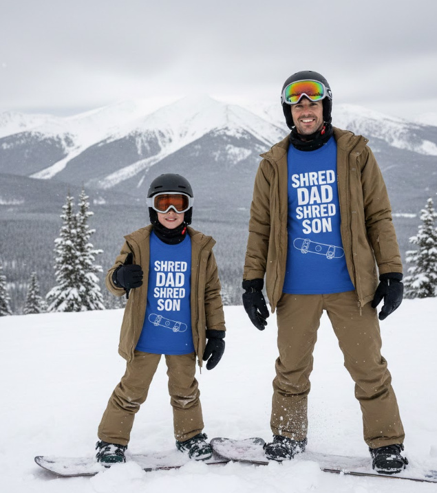Gift idea for father and son snowboarders - Shred Dad Shred Son t shirt