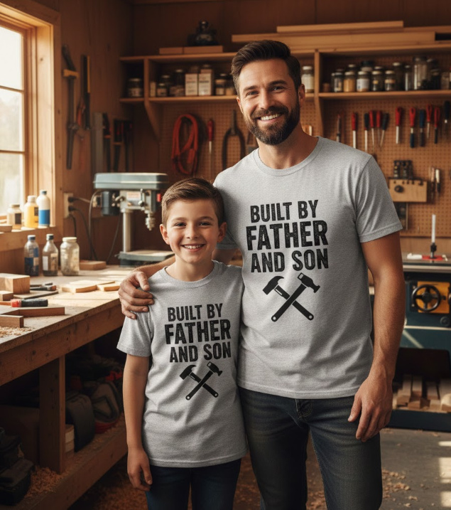Gift idea for father and son woodworking - Built By Father And Son t shirt