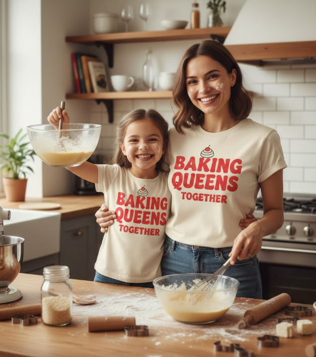 Gift idea for mother and daughter baking - Baking Queens Together t shirt
