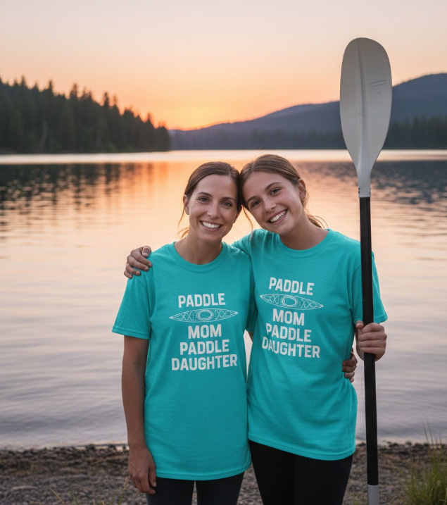 Gift idea for mother and daughter kayaking - Paddle Mom Paddle Daughter t shirt