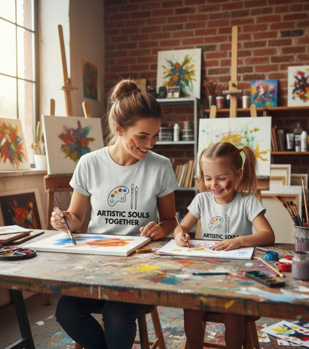 Gift idea for mother and daughter painting - Artistic Souls Together t shirt