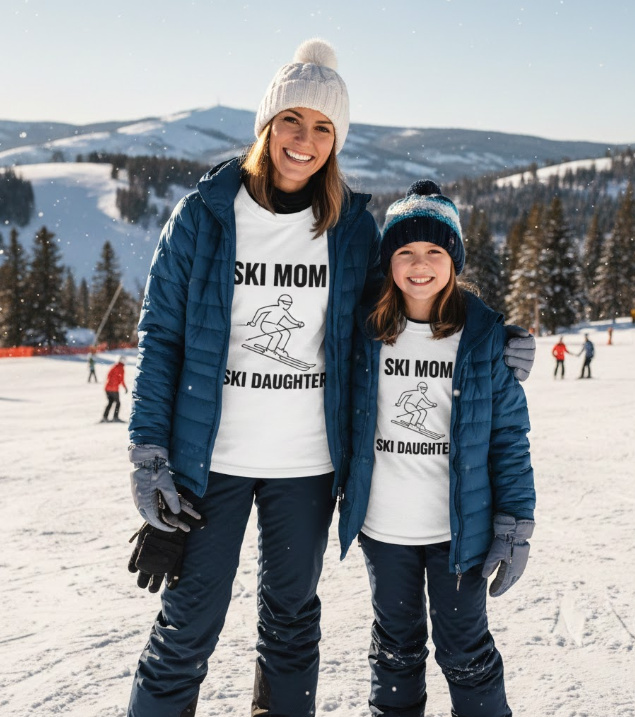 Gift idea for mother and daughter skiing - Ski Mom Ski Daughter t shirt