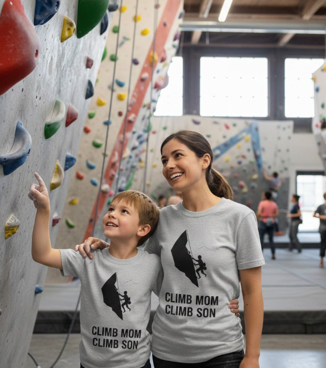 Gift idea for mother and son rock climbing - Climb Mom Climb Son t shirt