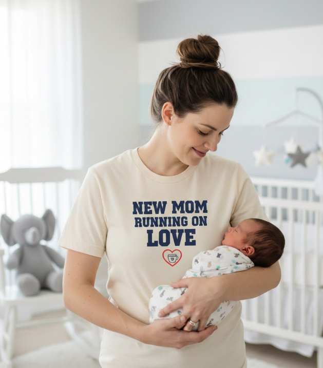 Gift idea for new mom - New Mom Running On Love t shirt