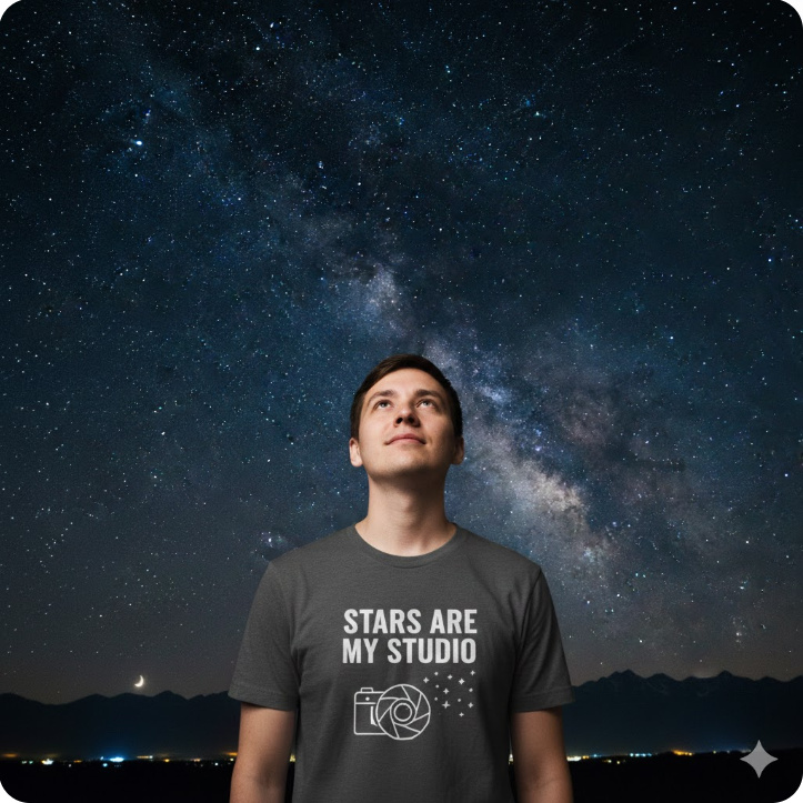 Gift idea for night sky photographer - Stars Are My Studio t shirt