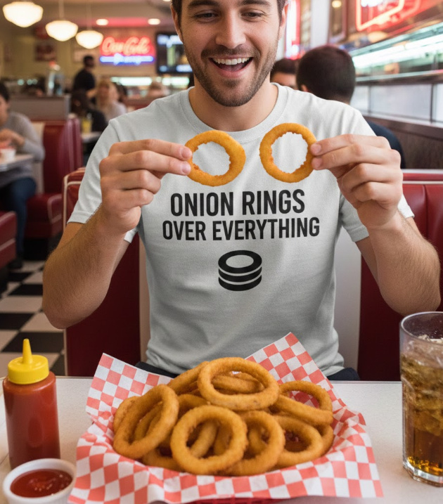 Gift idea for onion rings enthusiasts - Onion Rings Over Everything t shirt