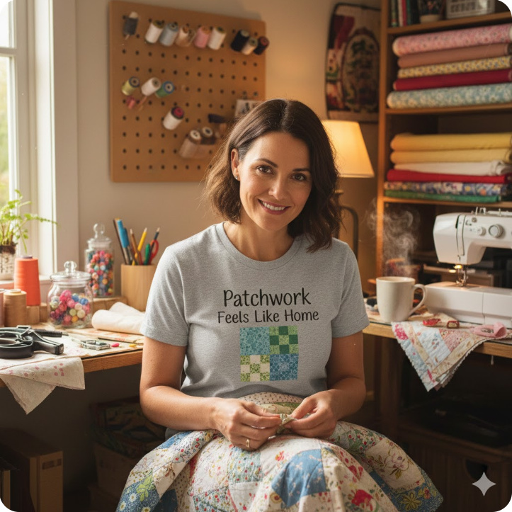 Gift idea for quilting fan - Patchwork Feels Like Home t shirt