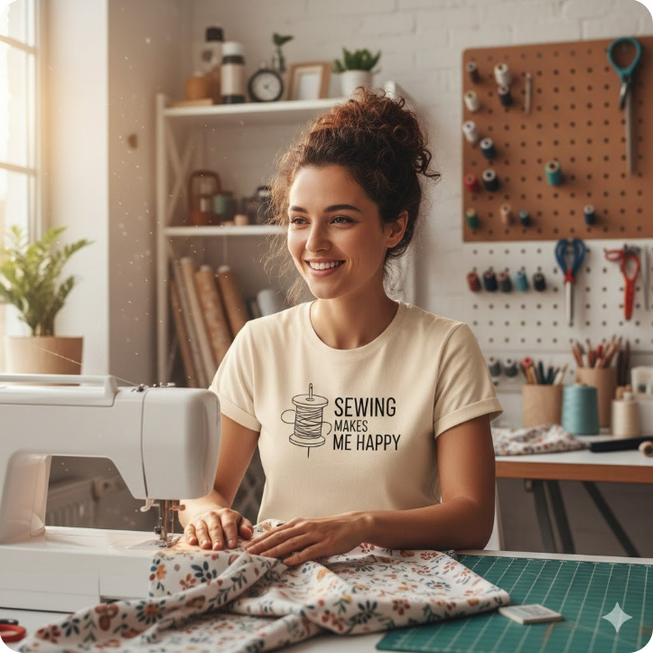 Gift idea for sewing hobbyist - Sewing Makes Me Happy t shirt