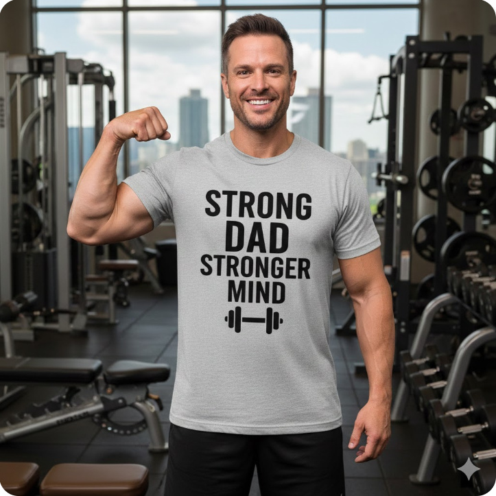 Gift idea for strength training dad - Strong Dad Stronger Mind t shirt