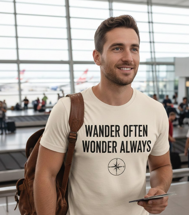 Gift idea for travelers - Wander Often Wonder Always t shirt
