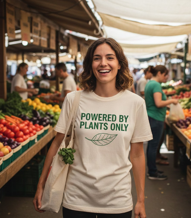 Gift idea for vegan - Powered By Plants Only t shirt