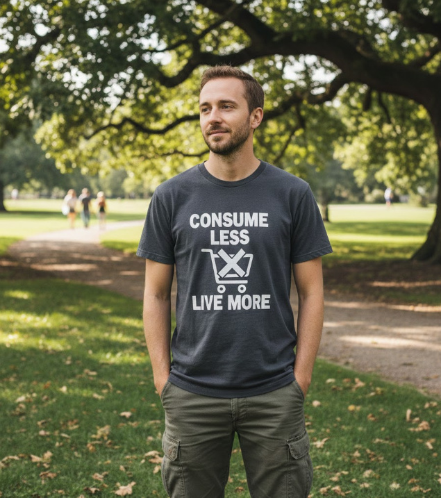 Gift idea for anti-consumerism advocates - Consume Less Live More t shirt