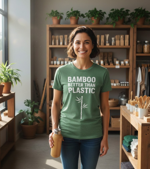 Gift idea for bamboo product users - Bamboo Better Than Plastic t shirt
