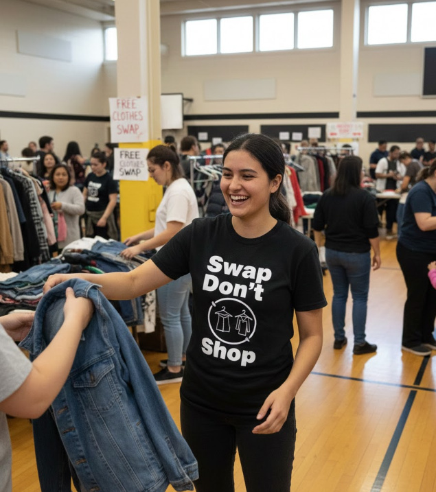 Gift idea for clothing swap enthusiasts - Swap Don't Shop t shirt