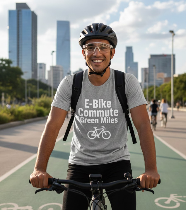 Gift idea for e-bike commuters - E-Bike Commute Green Miles t shirt