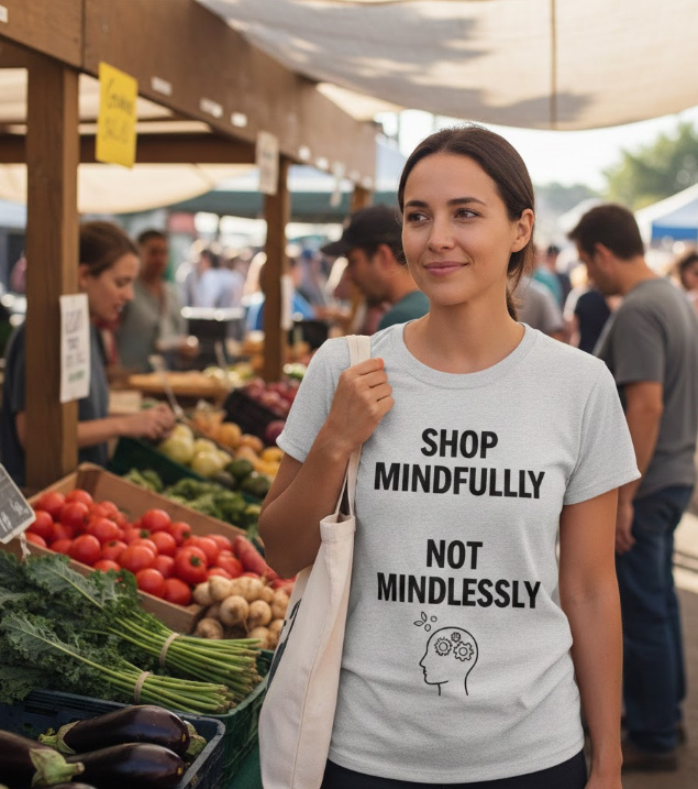 Gift idea for mindful shopping fans - Shop Mindfully Not Mindlessly t shirt
