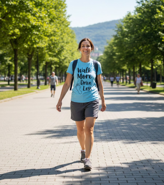 Gift idea for walking advocates - Walk More Drive Less t shirt